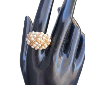 Vintage Sarah Coventry '78 Faux Pearl Gold Tone Dome Ring